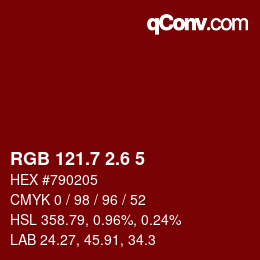 カラーコード: RGB 121.7 2.6 5 | qconv.com