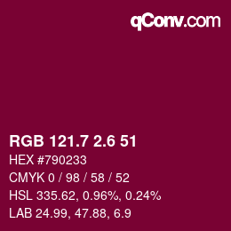カラーコード: RGB 121.7 2.6 51 | qconv.com