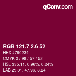 カラーコード: RGB 121.7 2.6 52 | qconv.com