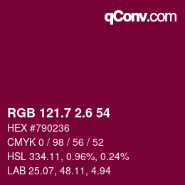 カラーコード: RGB 121.7 2.6 54 | qconv.com