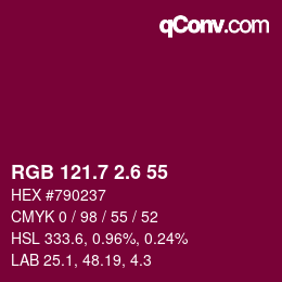 カラーコード: RGB 121.7 2.6 55 | qconv.com