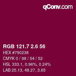 カラーコード: RGB 121.7 2.6 56 | qconv.com