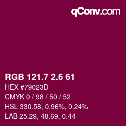 カラーコード: RGB 121.7 2.6 61 | qconv.com