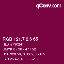 カラーコード: RGB 121.7 2.6 65 | qconv.com