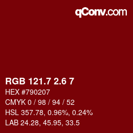 カラーコード: RGB 121.7 2.6 7 | qconv.com
