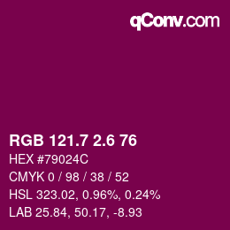 カラーコード: RGB 121.7 2.6 76 | qconv.com