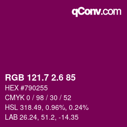 カラーコード: RGB 121.7 2.6 85 | qconv.com