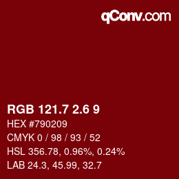 カラーコード: RGB 121.7 2.6 9 | qconv.com