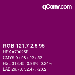 カラーコード: RGB 121.7 2.6 95 | qconv.com
