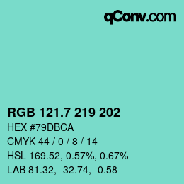 カラーコード: RGB 121.7 219 202 | qconv.com