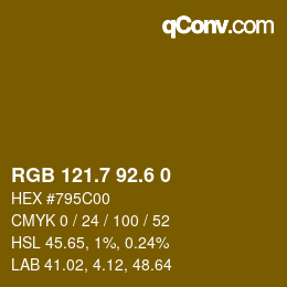 カラーコード: RGB 121.7 92.6 0 | qconv.com