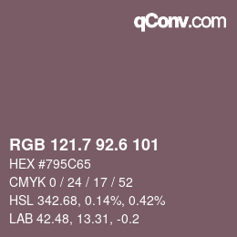 カラーコード: RGB 121.7 92.6 101 | qconv.com