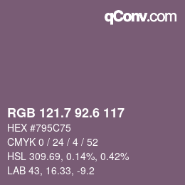 カラーコード: RGB 121.7 92.6 117 | qconv.com