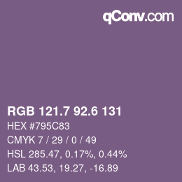 カラーコード: RGB 121.7 92.6 131 | qconv.com
