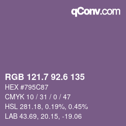 カラーコード: RGB 121.7 92.6 135 | qconv.com