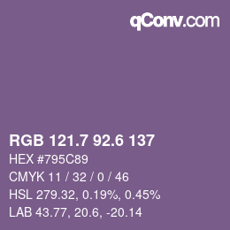 カラーコード: RGB 121.7 92.6 137 | qconv.com