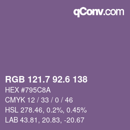 カラーコード: RGB 121.7 92.6 138 | qconv.com