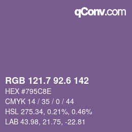 カラーコード: RGB 121.7 92.6 142 | qconv.com