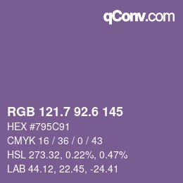 カラーコード: RGB 121.7 92.6 145 | qconv.com