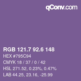 カラーコード: RGB 121.7 92.6 148 | qconv.com