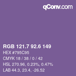 カラーコード: RGB 121.7 92.6 149 | qconv.com