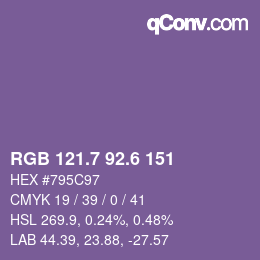 カラーコード: RGB 121.7 92.6 151 | qconv.com