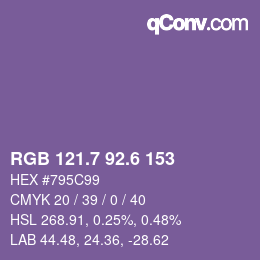カラーコード: RGB 121.7 92.6 153 | qconv.com