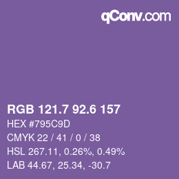 カラーコード: RGB 121.7 92.6 157 | qconv.com