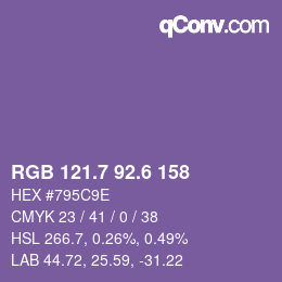 カラーコード: RGB 121.7 92.6 158 | qconv.com