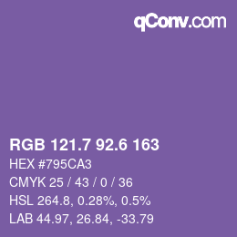 カラーコード: RGB 121.7 92.6 163 | qconv.com