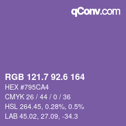 カラーコード: RGB 121.7 92.6 164 | qconv.com