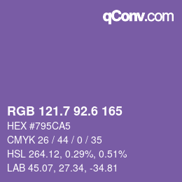 カラーコード: RGB 121.7 92.6 165 | qconv.com