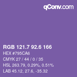 カラーコード: RGB 121.7 92.6 166 | qconv.com