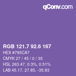 カラーコード: RGB 121.7 92.6 167 | qconv.com