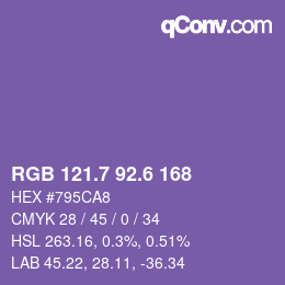 カラーコード: RGB 121.7 92.6 168 | qconv.com