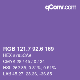 カラーコード: RGB 121.7 92.6 169 | qconv.com