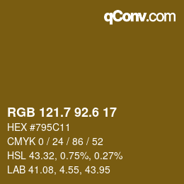 カラーコード: RGB 121.7 92.6 17 | qconv.com
