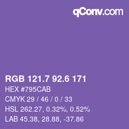 カラーコード: RGB 121.7 92.6 171 | qconv.com