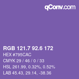 カラーコード: RGB 121.7 92.6 172 | qconv.com