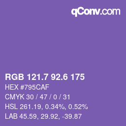 カラーコード: RGB 121.7 92.6 175 | qconv.com