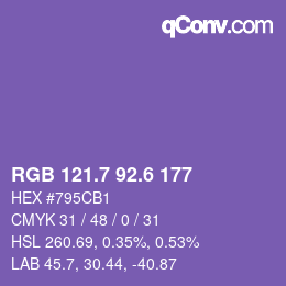 カラーコード: RGB 121.7 92.6 177 | qconv.com