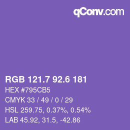 カラーコード: RGB 121.7 92.6 181 | qconv.com