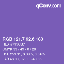 カラーコード: RGB 121.7 92.6 183 | qconv.com