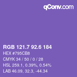 カラーコード: RGB 121.7 92.6 184 | qconv.com