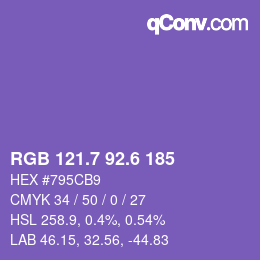 カラーコード: RGB 121.7 92.6 185 | qconv.com