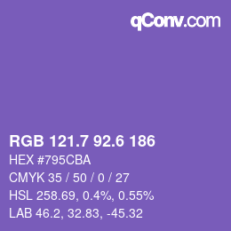 カラーコード: RGB 121.7 92.6 186 | qconv.com