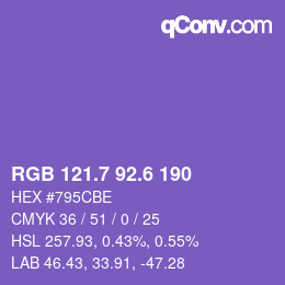 カラーコード: RGB 121.7 92.6 190 | qconv.com