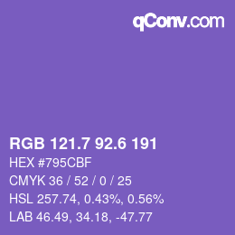 カラーコード: RGB 121.7 92.6 191 | qconv.com