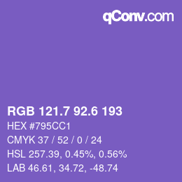 カラーコード: RGB 121.7 92.6 193 | qconv.com