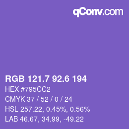 カラーコード: RGB 121.7 92.6 194 | qconv.com